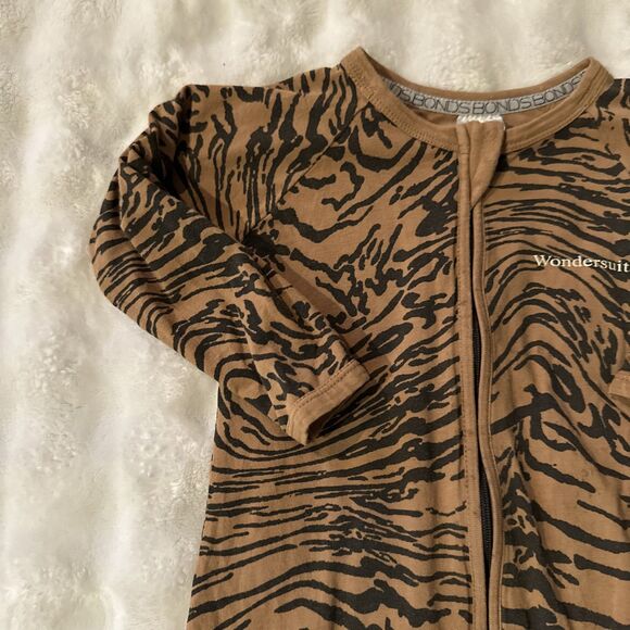 Bonds Wondersuit 12-18 Months Baby Bodysuit Sleeper Tiger Print Brown - Picture 2 of 11